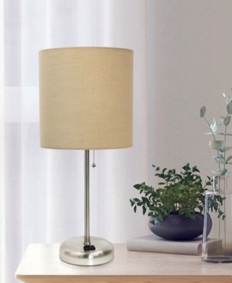 Oslo 19.5" Contemporary Bedside Standard Metal Table Desk Lamp with White Drum Fabric Shade