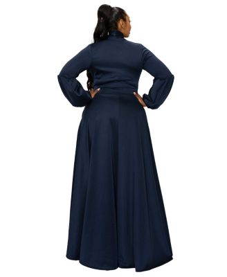 Plus Size Bella Donna Dress with Ribbon and Bishop Sleeves