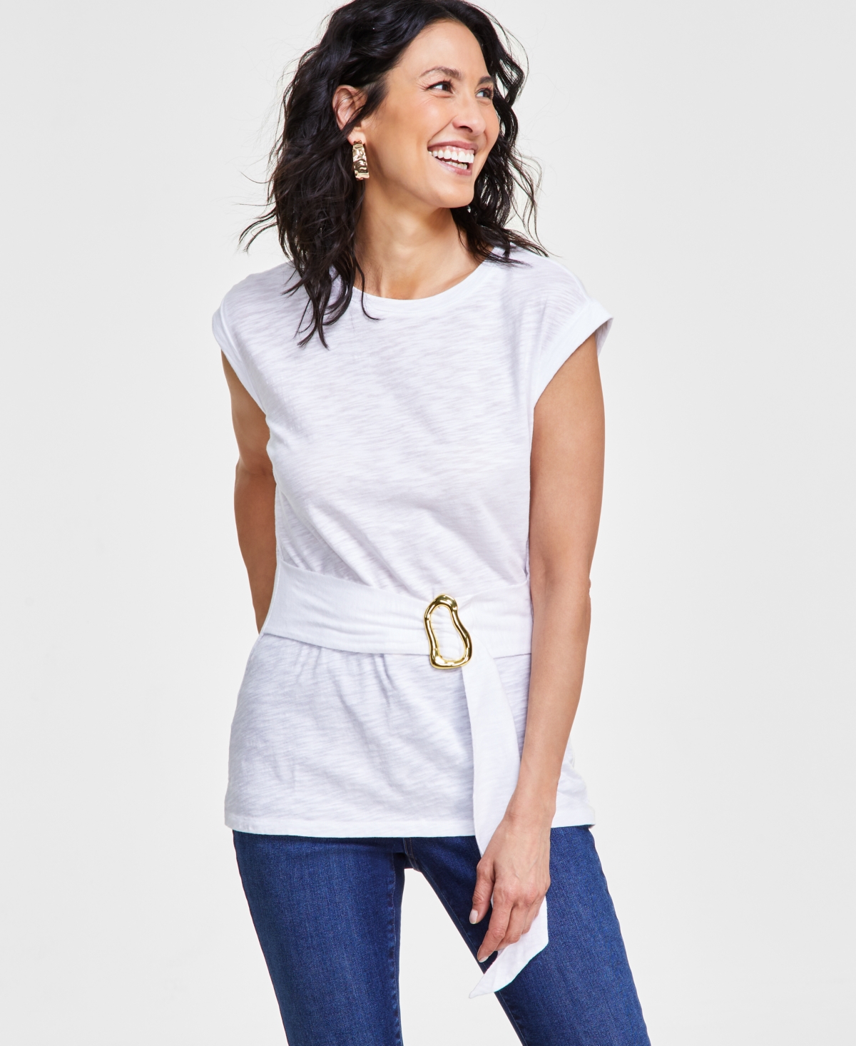 Women's Crewneck Belted Top, Created for Macy's - Jeni Bloom