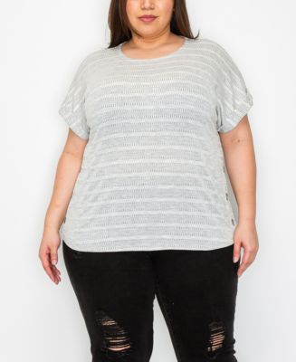 Coin 1804 Plus Size Textured Jacquard Stripe Scoopneck Top - Macy's
