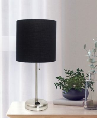Oslo 19.5" Contemporary Bedside Standard Metal Table Desk Lamp with White Drum Fabric Shade