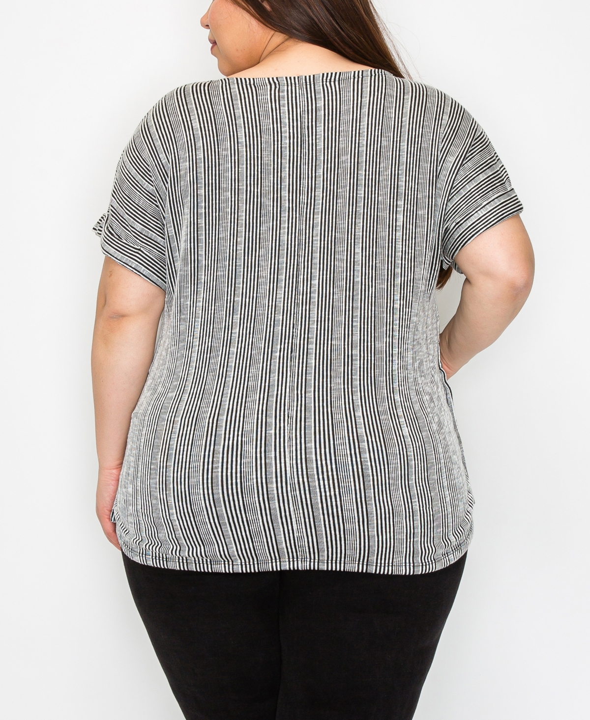 Shop Coin 1804 Plus Size Variegated Textured Stripe Scoopneck Top In Black Ivory