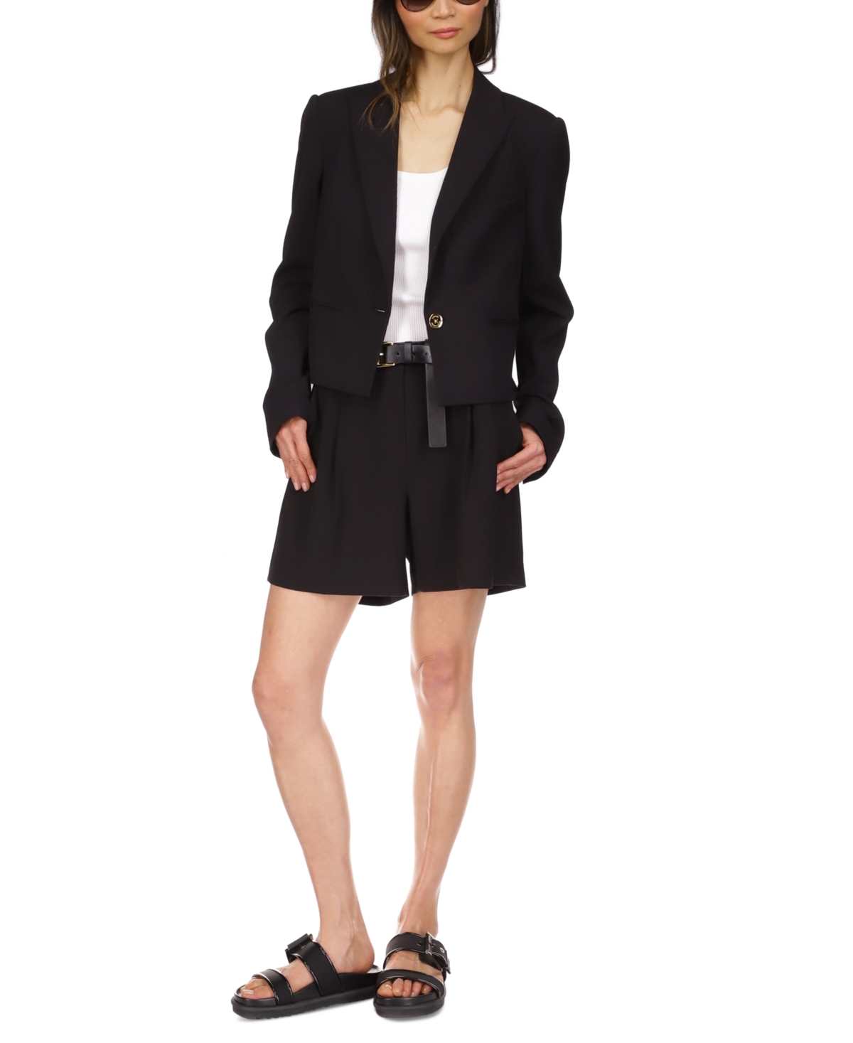 Shop Michael Kors Michael  Women's Cropped Peak-lapel Blazer In Black
