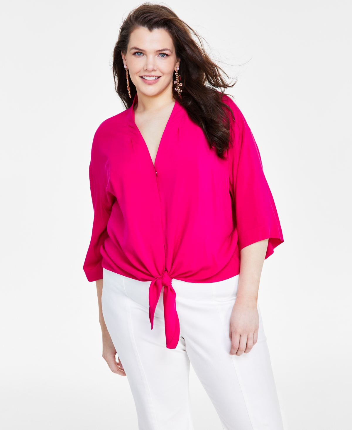 Plus Size Tie-Front Top, Created for Macy's - Pink Tutu