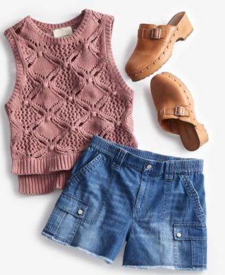 Shop Lucky Brand Womens Diamond Crochet Cotton Sweater Vest Cotton Mid Rise Cargo Shorts In Nostalgia