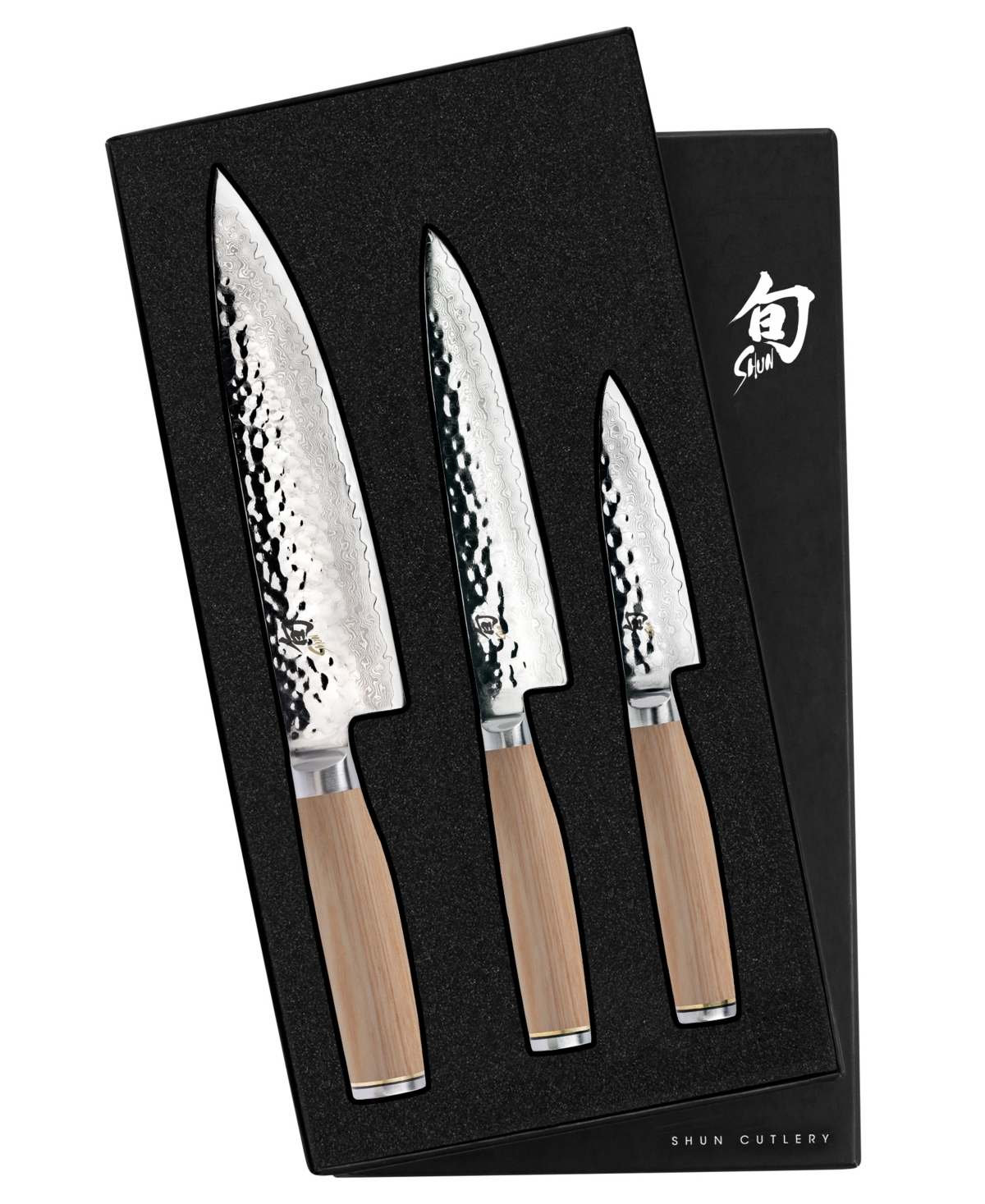 Shun Stainless Steel Premier Blonde 3 Pc. Knife Set: Paring 4", Utility 6.5", Chef's 8" In A Boxed Set. In Brown