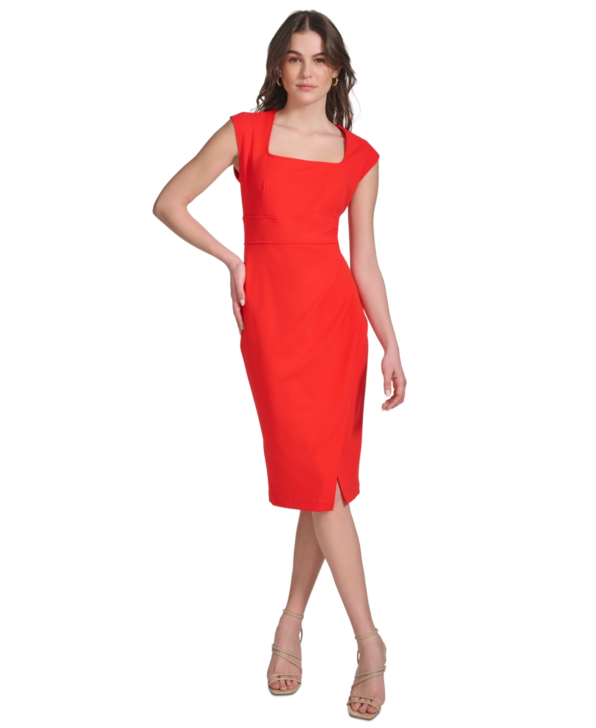 Shop Calvin Klein Women's Ruched Sheath Dress In Tango