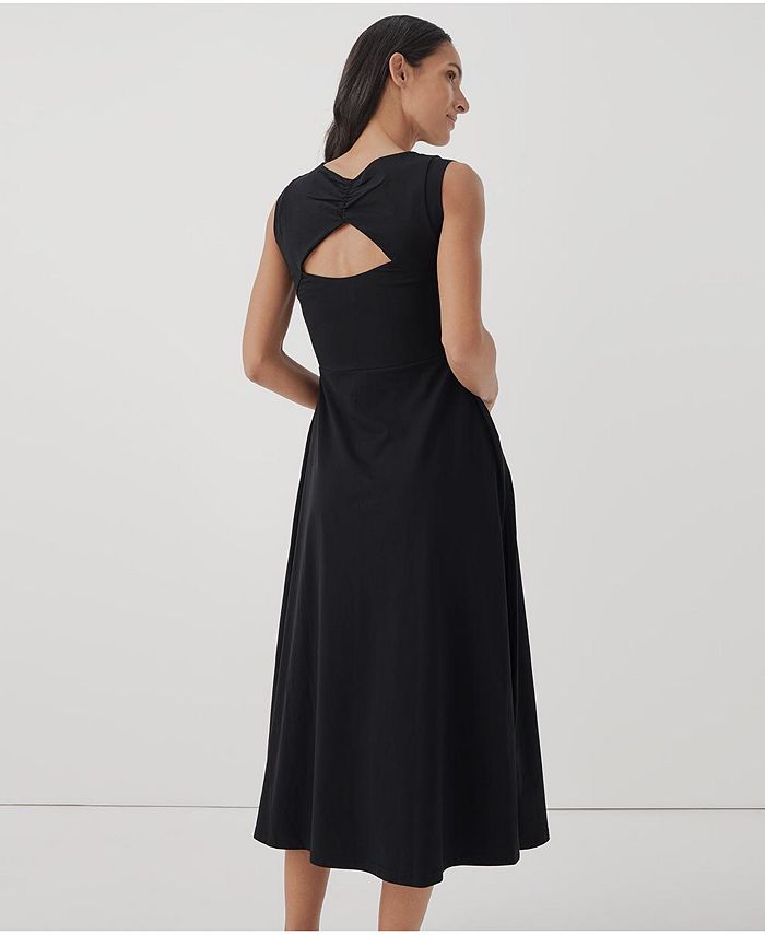 Women's Midi Dress Black Cotton Fit & Flare