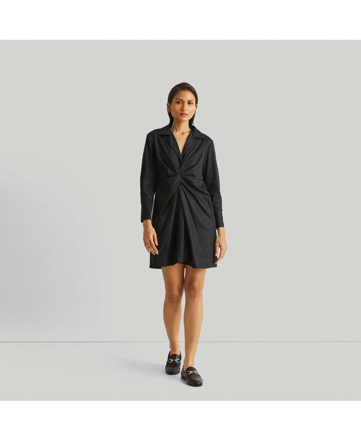 Women's Front Twist Dress with long sleeves - Black