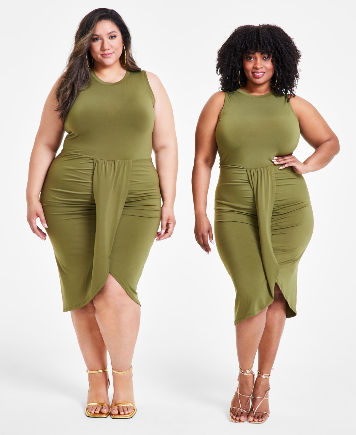Nina Parker Trendy Plus Size Ruched Draped Midi Dress Created for Macy s Avocado Smart Closet