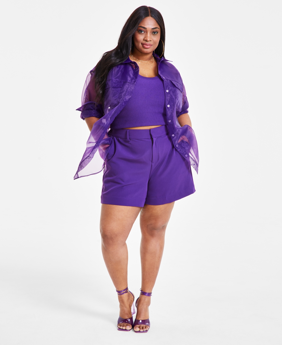 Trendy Plus Size Organza Oversized Shirt, Created for Macy's - Imperial P