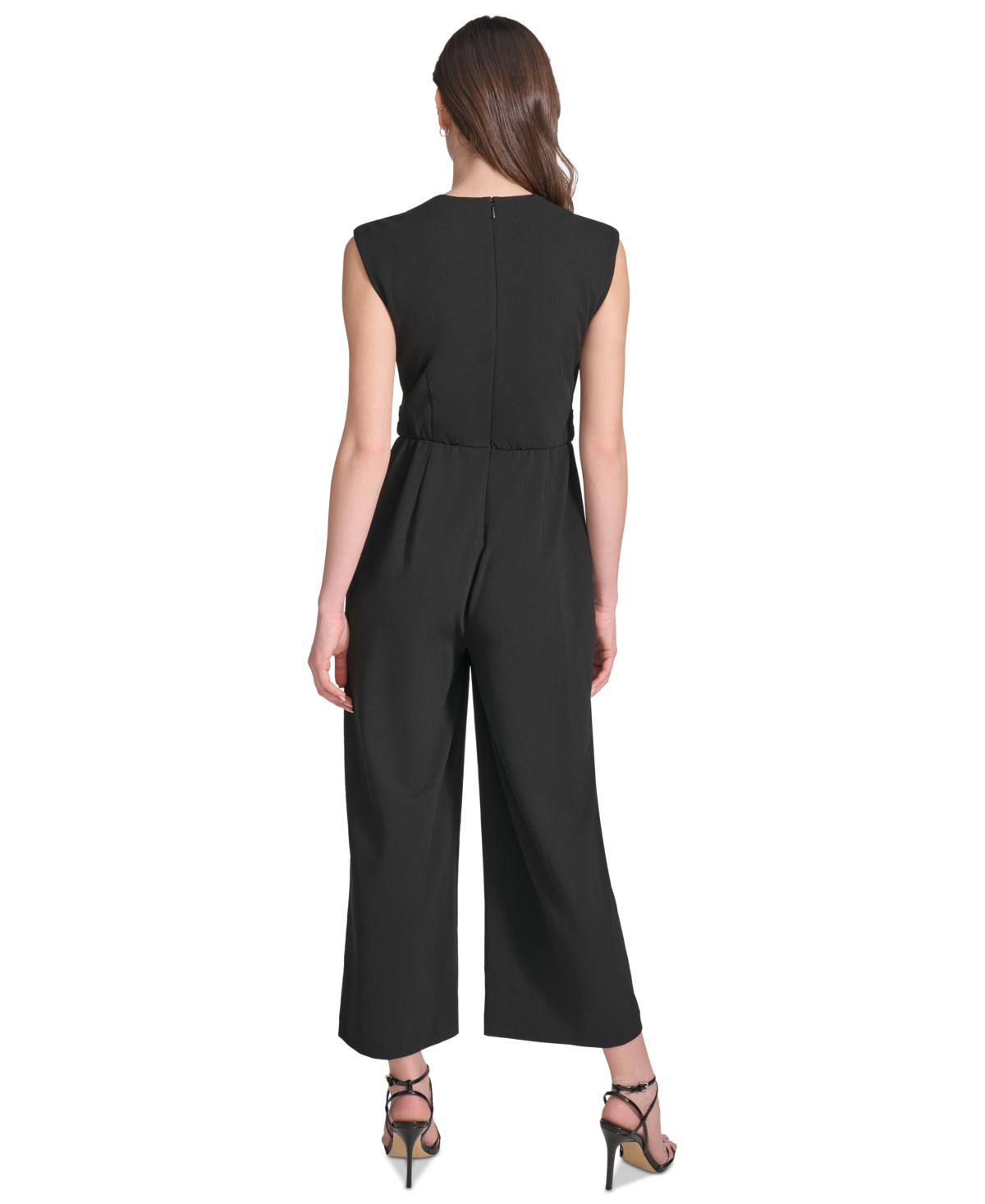 Shop Calvin Klein Women's Twist-front Flare-leg Jumpsuit In Black