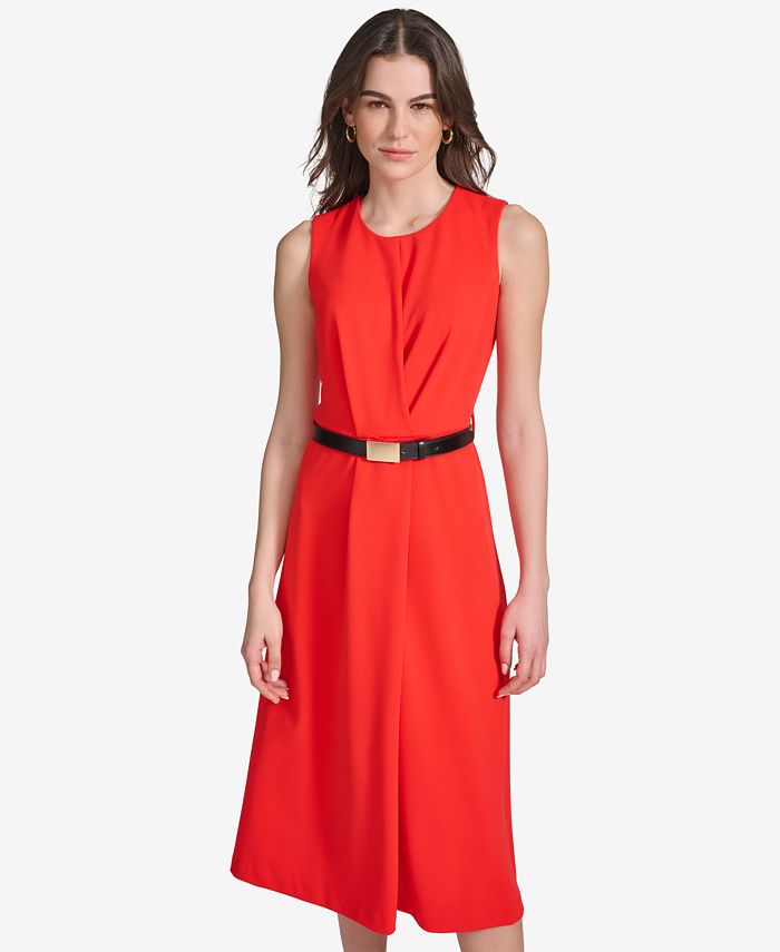 Calvin Klein Women's Belted A Line Dress Orange Size 12