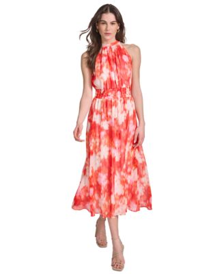 Calvin Klein - Women's Printed A-Line Halter Dress