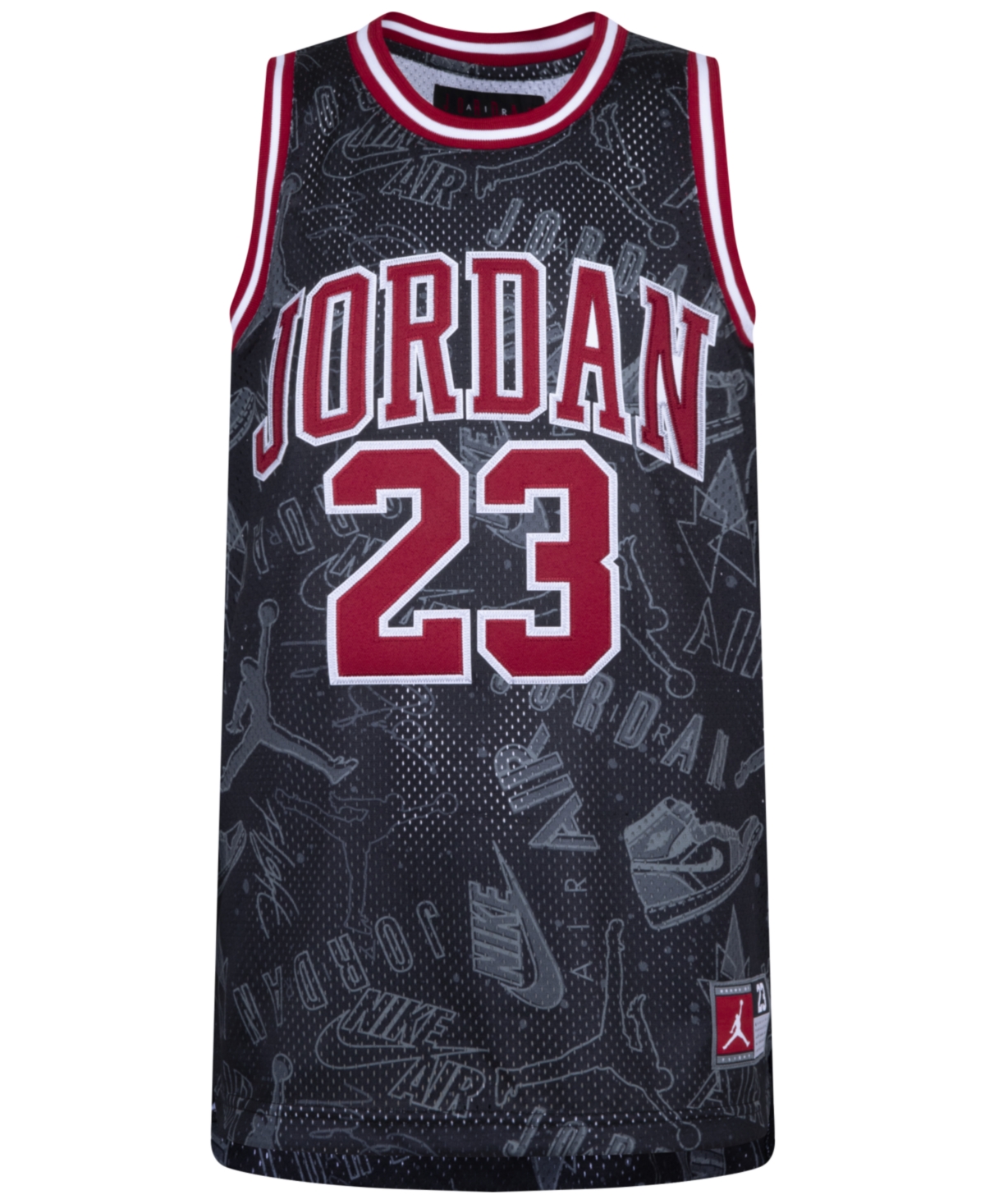 Shop Jordan Big Boys 23 All-over Print Short Sleeve Jersey In Black,gym Red