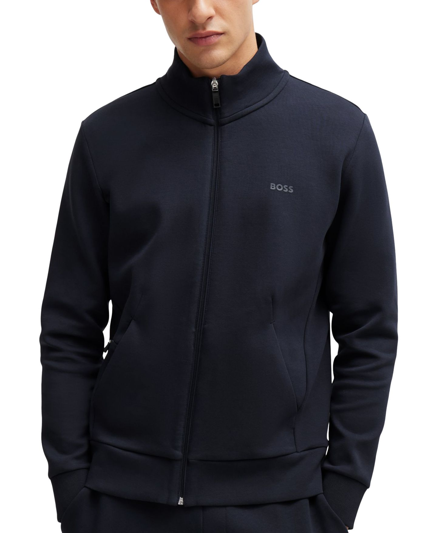 Мужские толстовки Hugo Boss Logo Print Zip-Up, цвет: Тёмный синий — фото 1