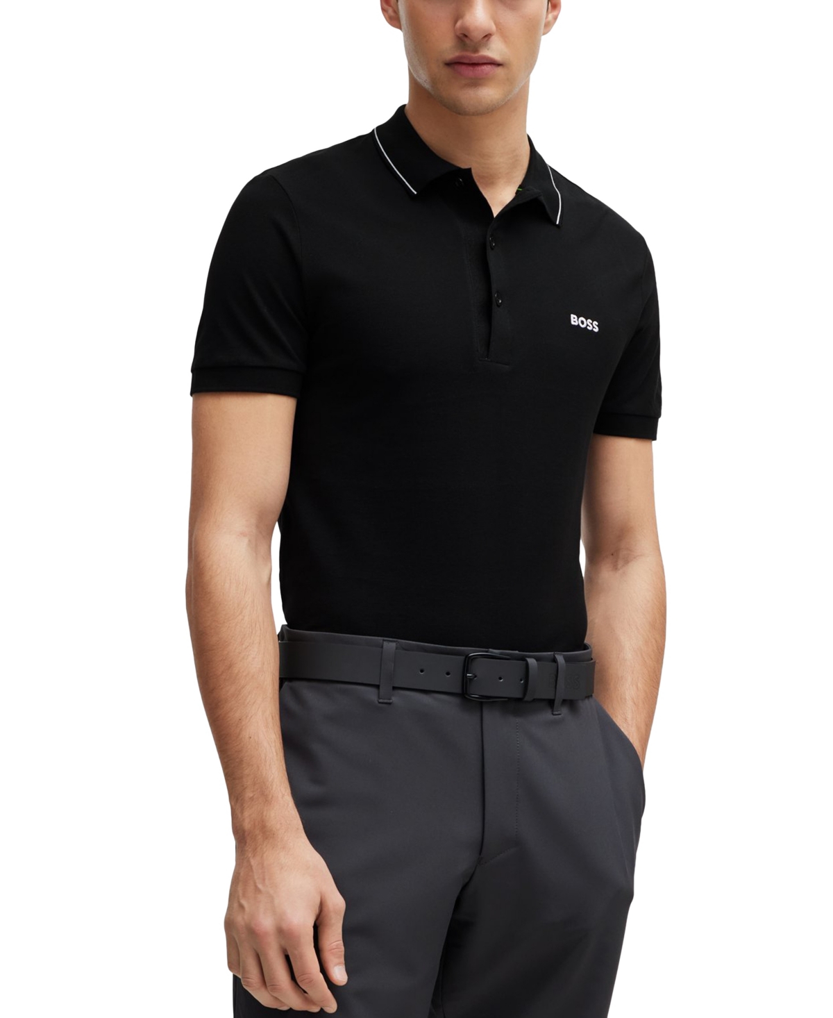 Boss by Hugo Boss Men's Tonal Logo Slim-Fit Polo Shirt - Black