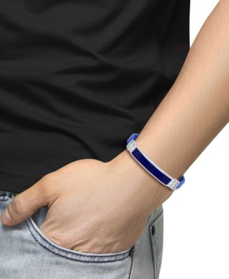 EFFY&reg; Men's Lapis & Blue Leather Bracelet in Sterling Silver (Also in Onyx & Malachite)