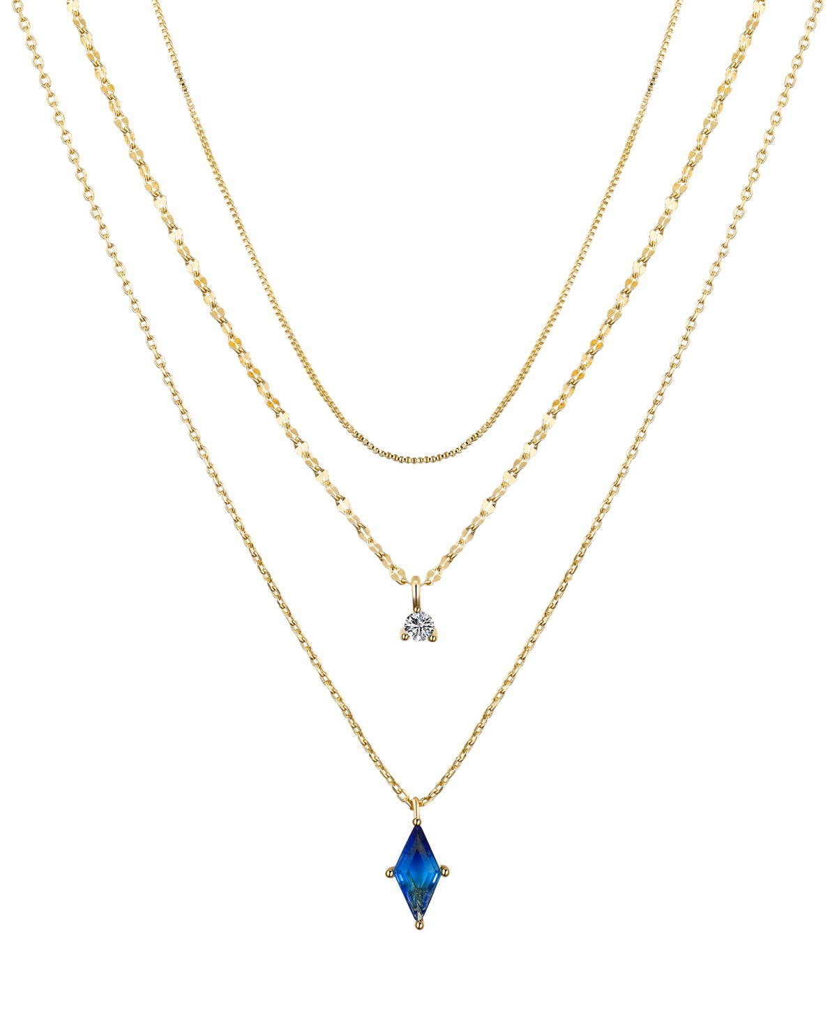 Unwritten Cubic Zirconia Blue Glass Layered 3-piece Necklace Set In Yellow