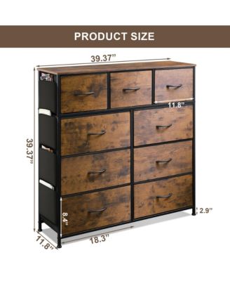 9 Drawers Fabric Dresser Chest Closet Storage Organizer with Side Pockets and Hooks for Bedroom