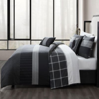 Kyle Black 100% Cotton Sateen 5 Piece Reversible Comforter Set, King