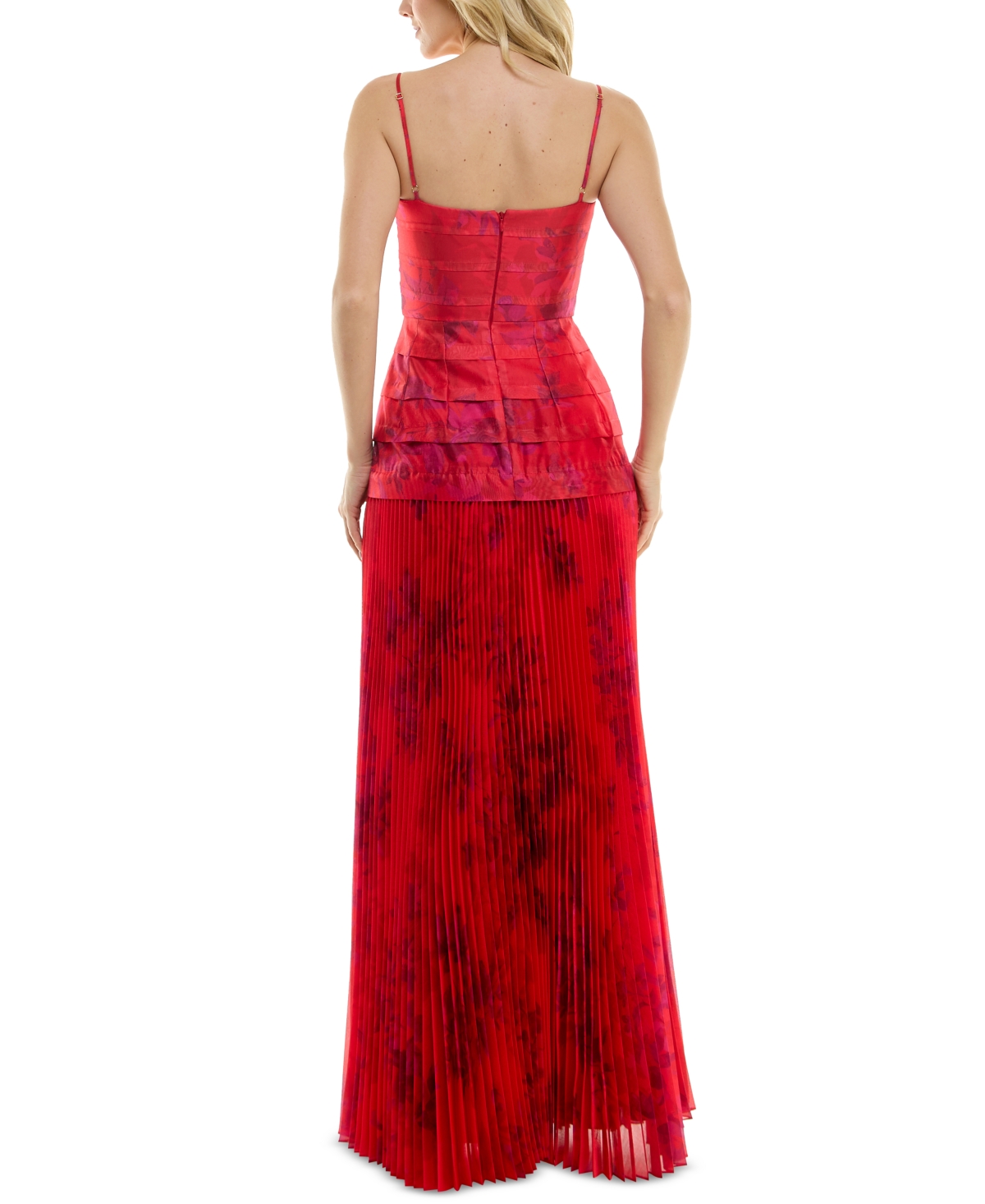 Shop Taylor Women's Floral-print Pleated Gown In Scarlet