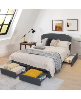 Platform Bed Frame with 4 Storage Drawers Adjustable Headboard - Full