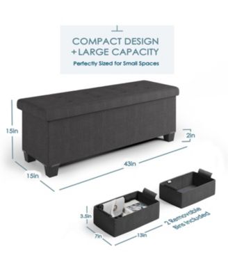 43 Inch Ottoman Storage Bench with Storage Bins - Leatherette or Linen Finish