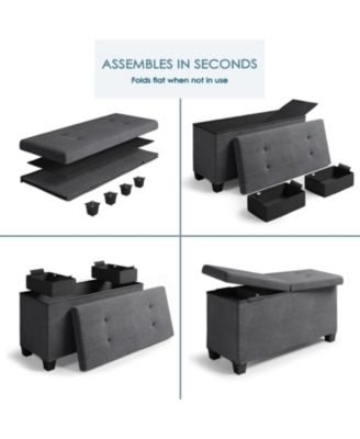 30 Inch Ottoman Storage Bench with Storage Bins - Leatherette or Fabric Finish