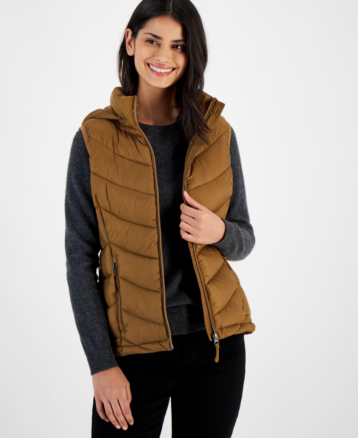 Women s Packable Hooded Puffer Vest Created For Macy s In Chestnut