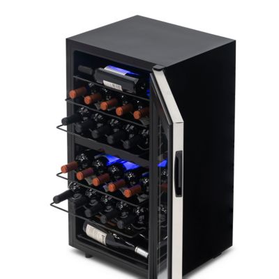 Freestanding 28 Bottle Dual Zone Compressor Wine Fridge in Stainless Steel, Adjustable Racks and Exterior Digital Thermostat