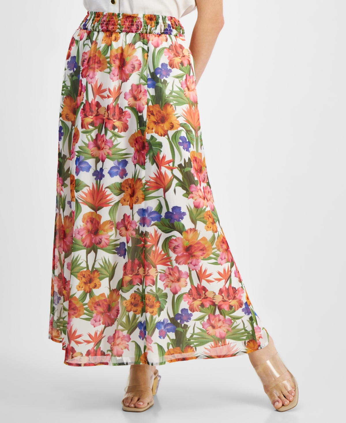 Petite Textured Floral-Print Maxi Skirt, Created for Macy's - Marini