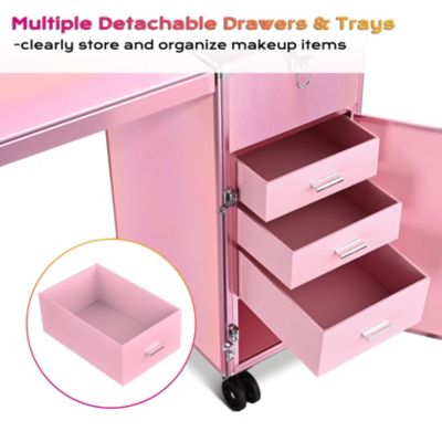 Nail Desk Mobile Station Rolling Makeup Manicure Table Unicorn Pink