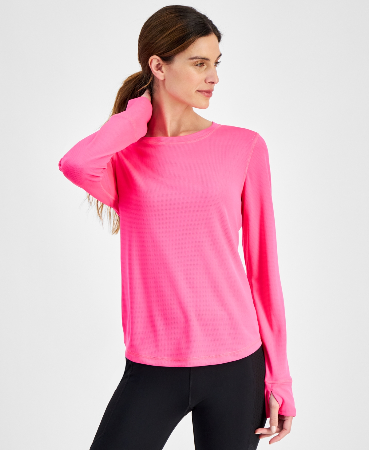 Women's Birdseye Mesh Long-Sleeve, Created for Macy's - Molten Pink