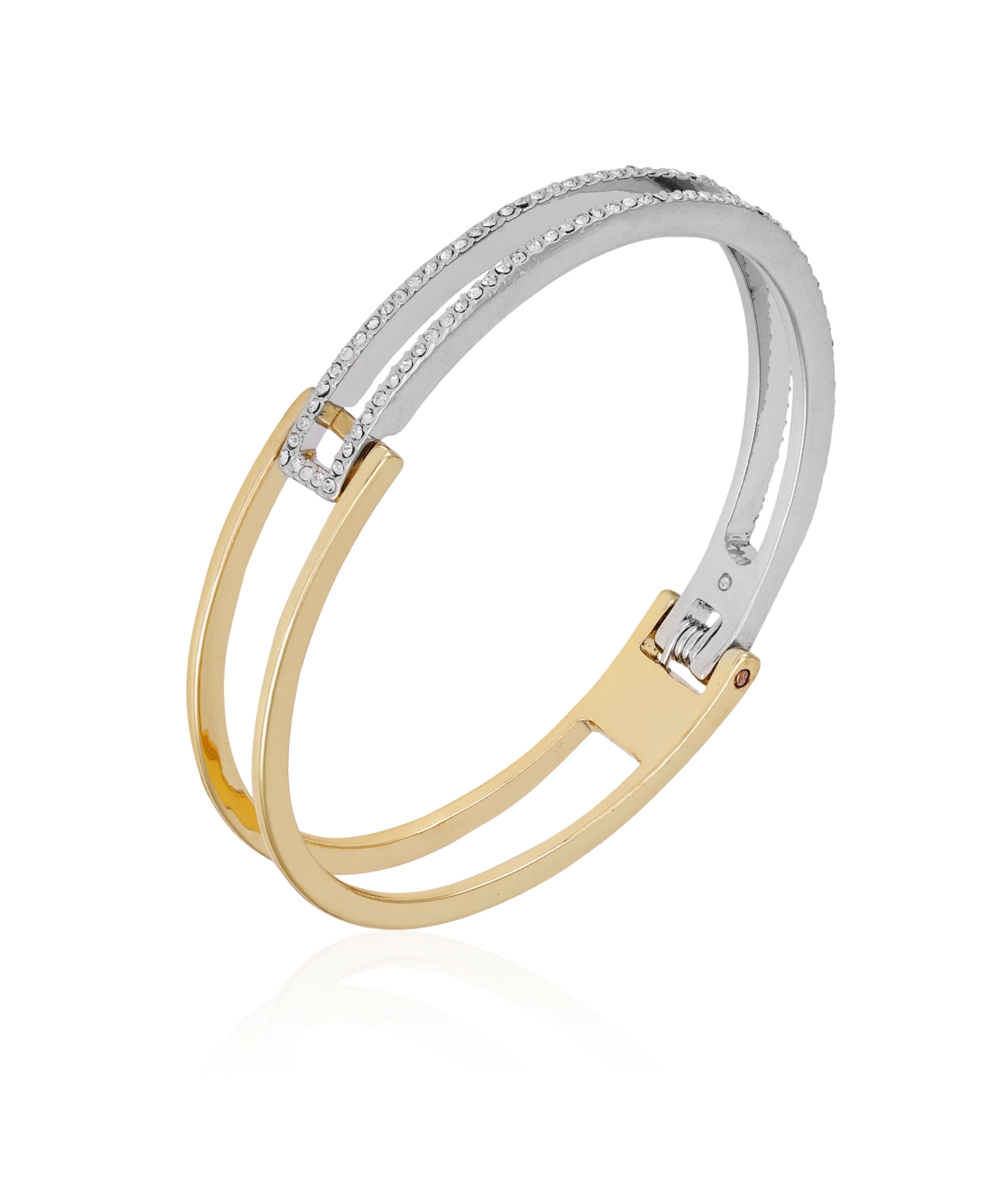 Two Tone Glass Stone Cuff Bracelet - Gold
