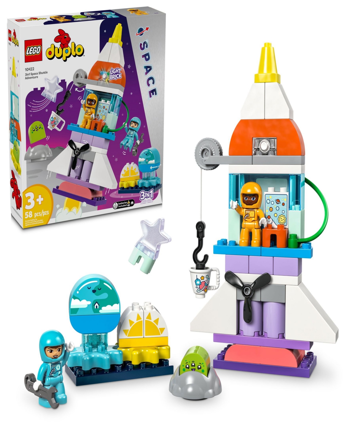 Lego Babies' Duplo 3 In 1 Space Shuttle Adventure Toy, Kids Role Playing Toy 10422 In Multi