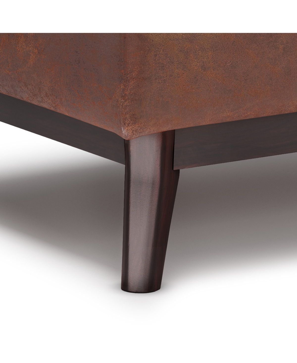 Simpli Home Owen Tray Top Small Coffee Table Storage Ottoman In Distressed Saddle Brown Pu Leather In Distressed Saddle Brown