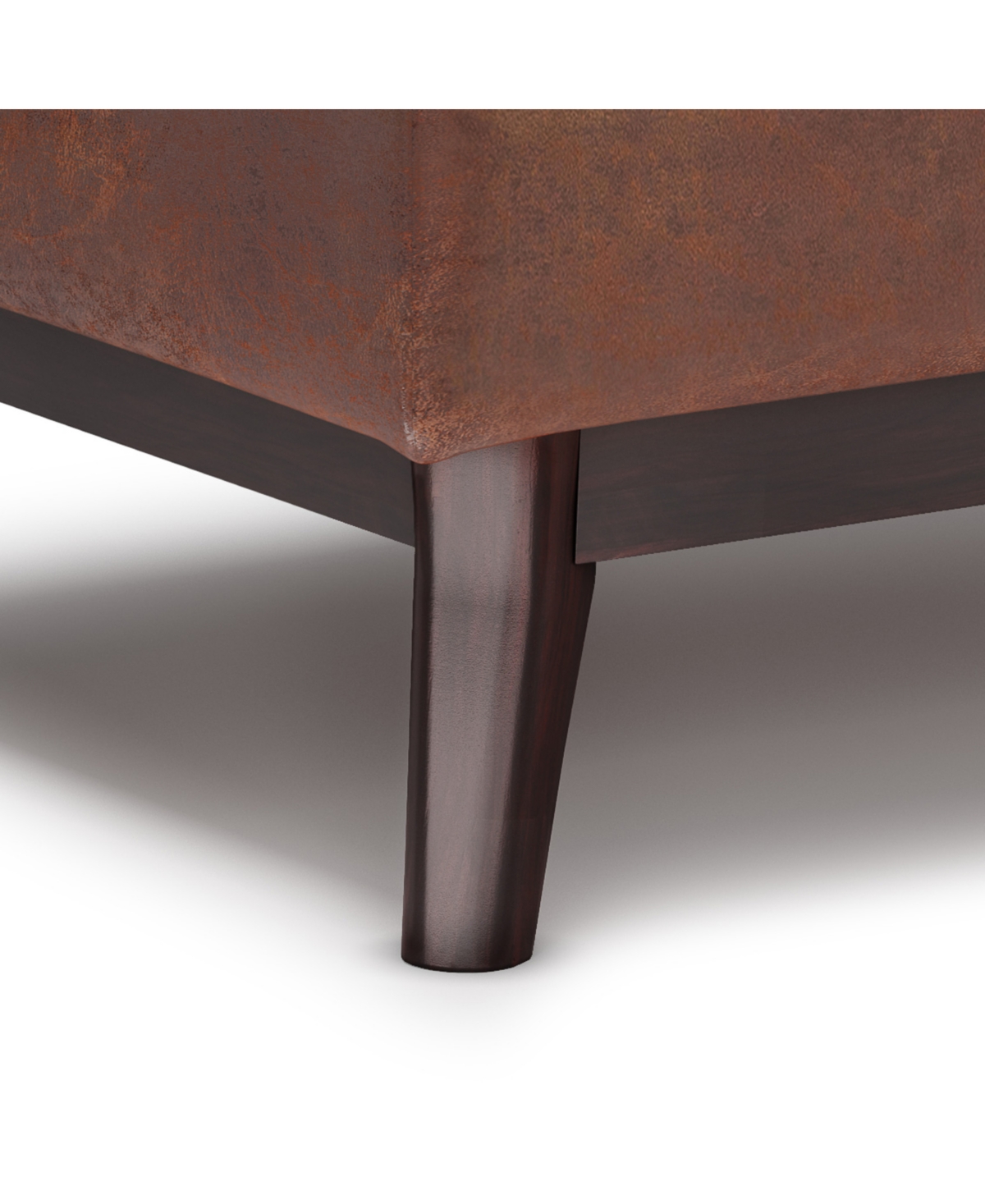 Shop Simpli Home Owen Tray Top Small Coffee Table Storage Ottoman In Distressed Saddle Brown Pu Leather