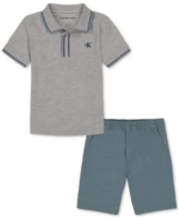 Calvin Klein Little Boys Heather Pique Polo Shirt and Twill Shorts - Assorted