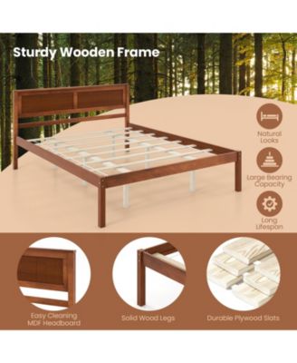 Bed Frame with Wooden Headboard and Slat Support