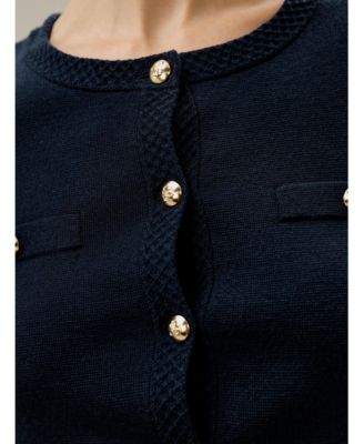 Women's Wool Button-Front Sweater Lady Jacket