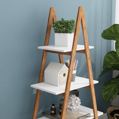 Solid Bamboo Wood Oxford A Frame Ladder Display Bookshelf
