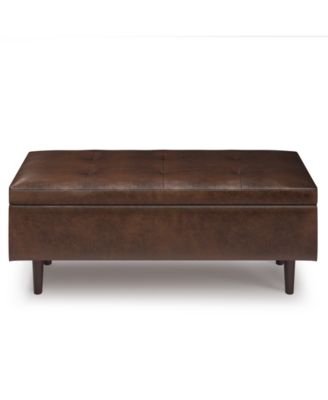Shay Mid Century Rectangular Storage Ottoman in Distressed Chestnut Brown Pu Leather