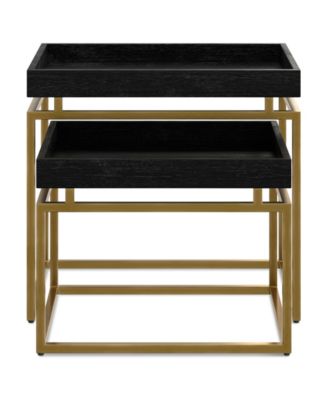 Macy Solid Mango Wood 2 Pc Nesting Table in Black, Gold