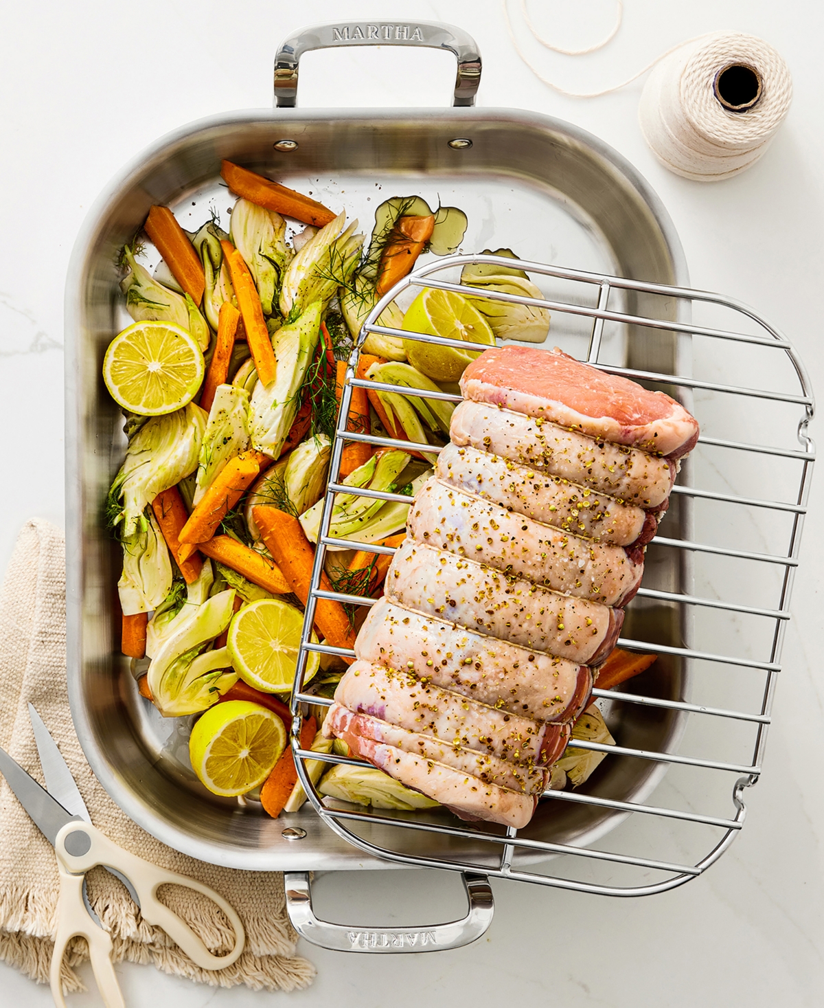 Shop Martha Stewart Collection Martha By Martha Stewart Stainless Steel Roasting Pan With Flat Rack In Silver