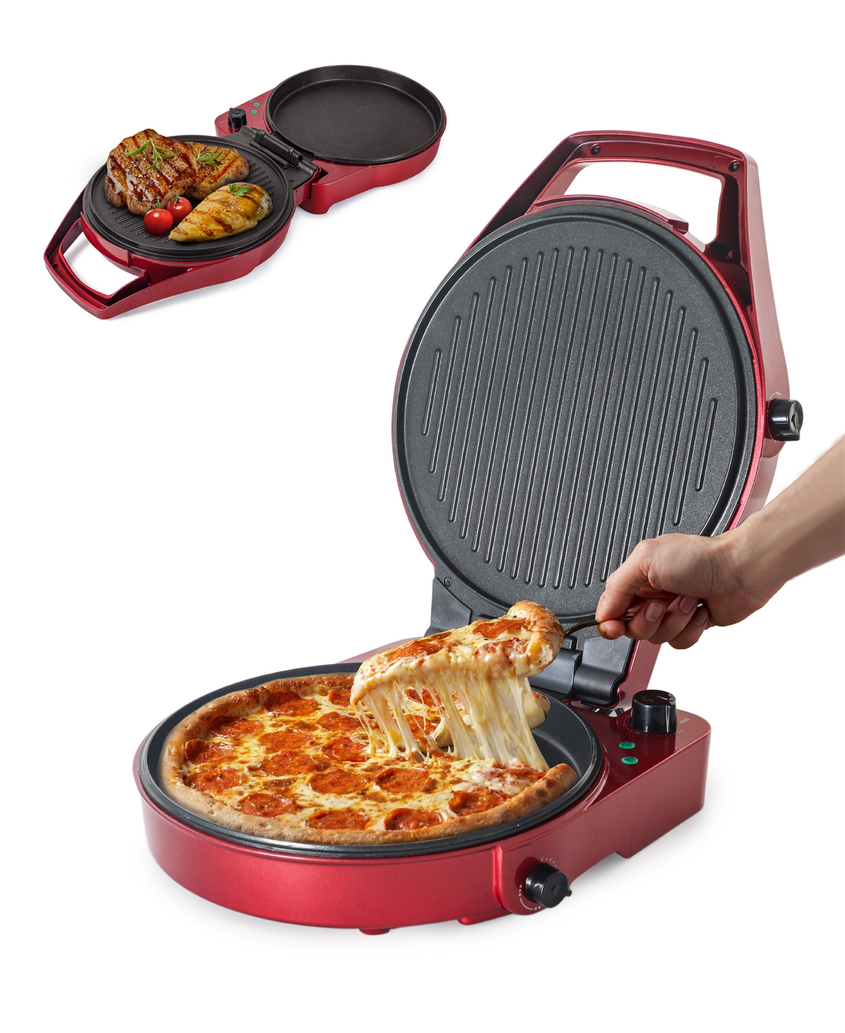 Shop Commercial Chef Countertop Pizza Maker, Indoor Electric Countertop Grill, Quesadilla Maker With Timer In Red