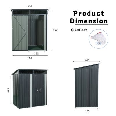 Streamdale 5FT X 3FT Outdoor Metal Storage Shed Transparent Plate Gray