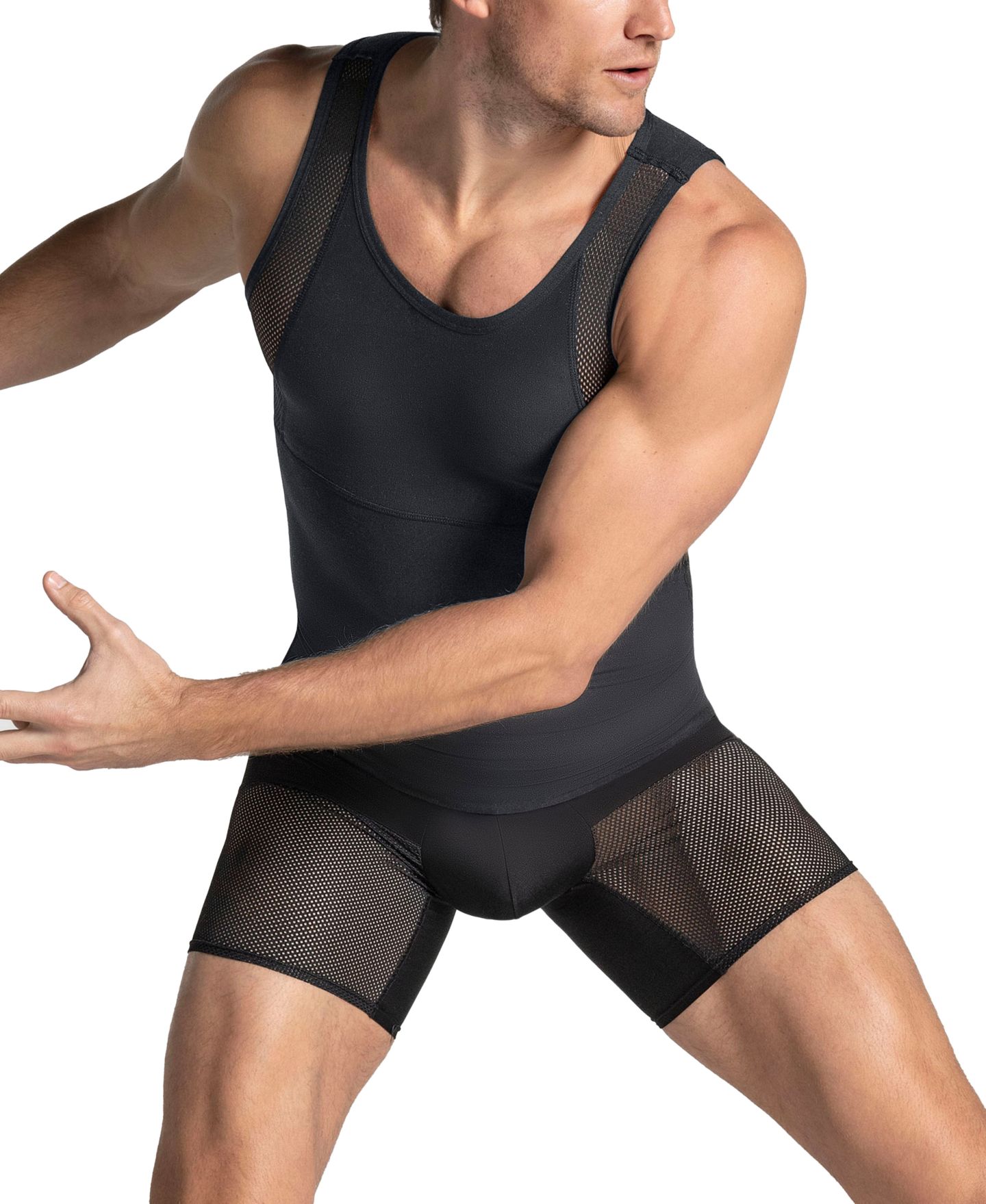 Мужской топ LEO Stretch Moderate Compression Shaper Tank Top, цвет: Чёрный — фото 5