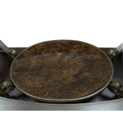 Cocktail Table, Glass table top, MDF W/marble paper middle shelf, powder coat finish metal legs. (52"Lx32"Wx20"H)