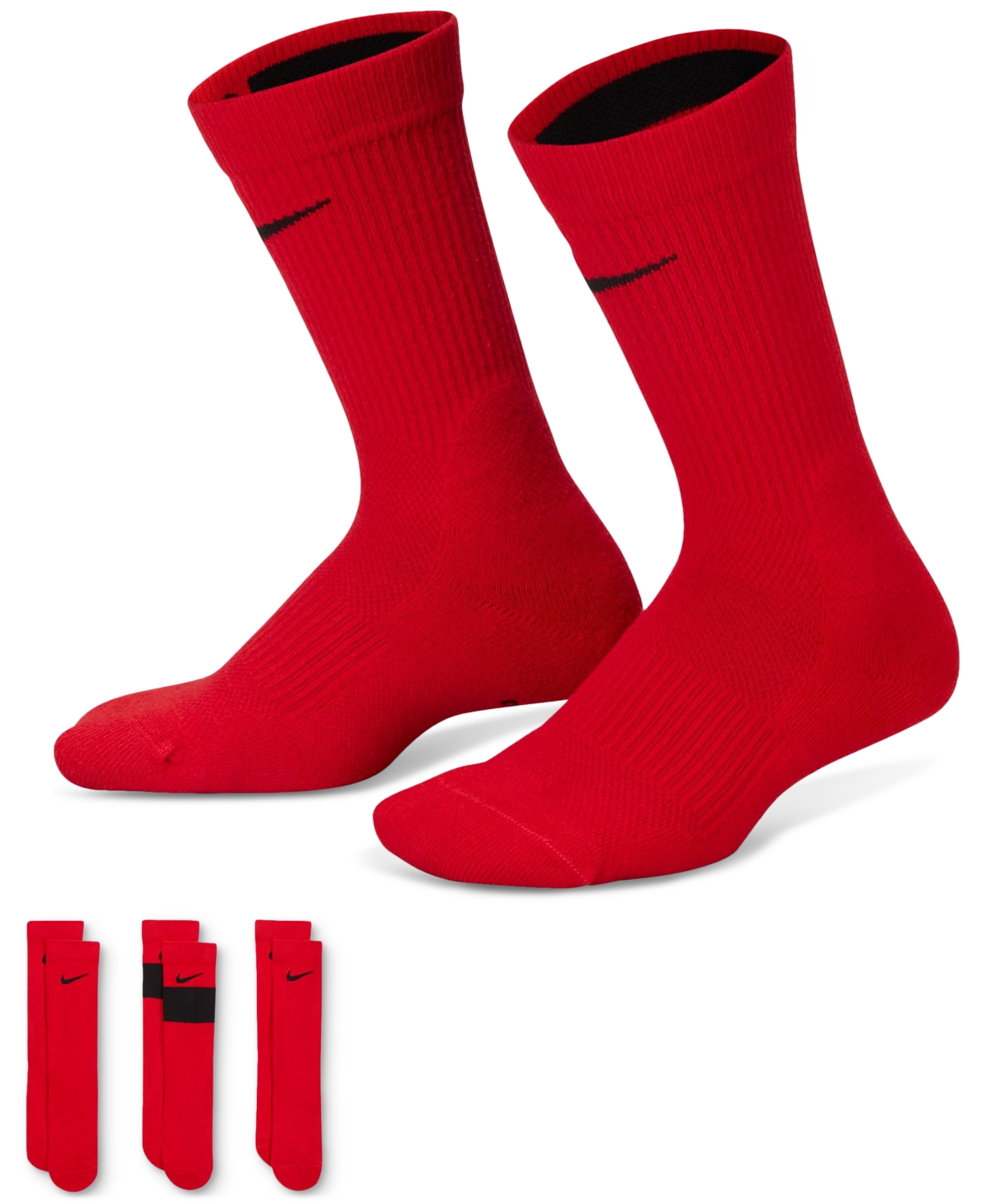 Shop Nike Big Kids Elite Basketball Crew Socks, Pack Of 3 In University Red,black